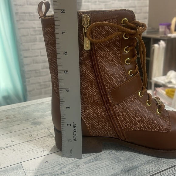 Bebe Ofeibea Cognac Logo Side Zipper Ankle Boot 7.5 NWOT - Picture 10 of 12